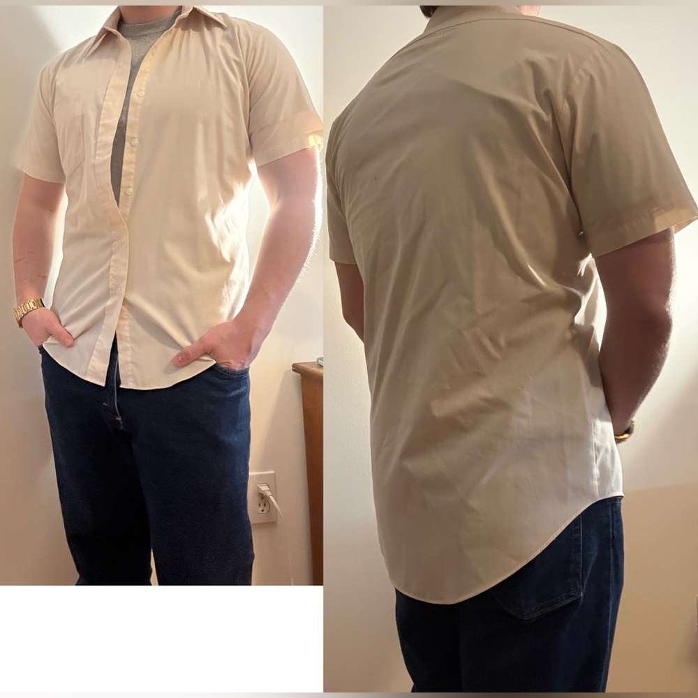 Men's Tan Short Sleeve Button-up Shirt